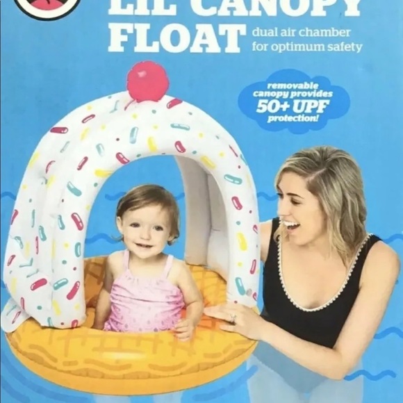 New Baby Float Lil’ Canopy Ice Cream Cone Toddler Swim Raft Water Pool Girls - Picture 2 of 4